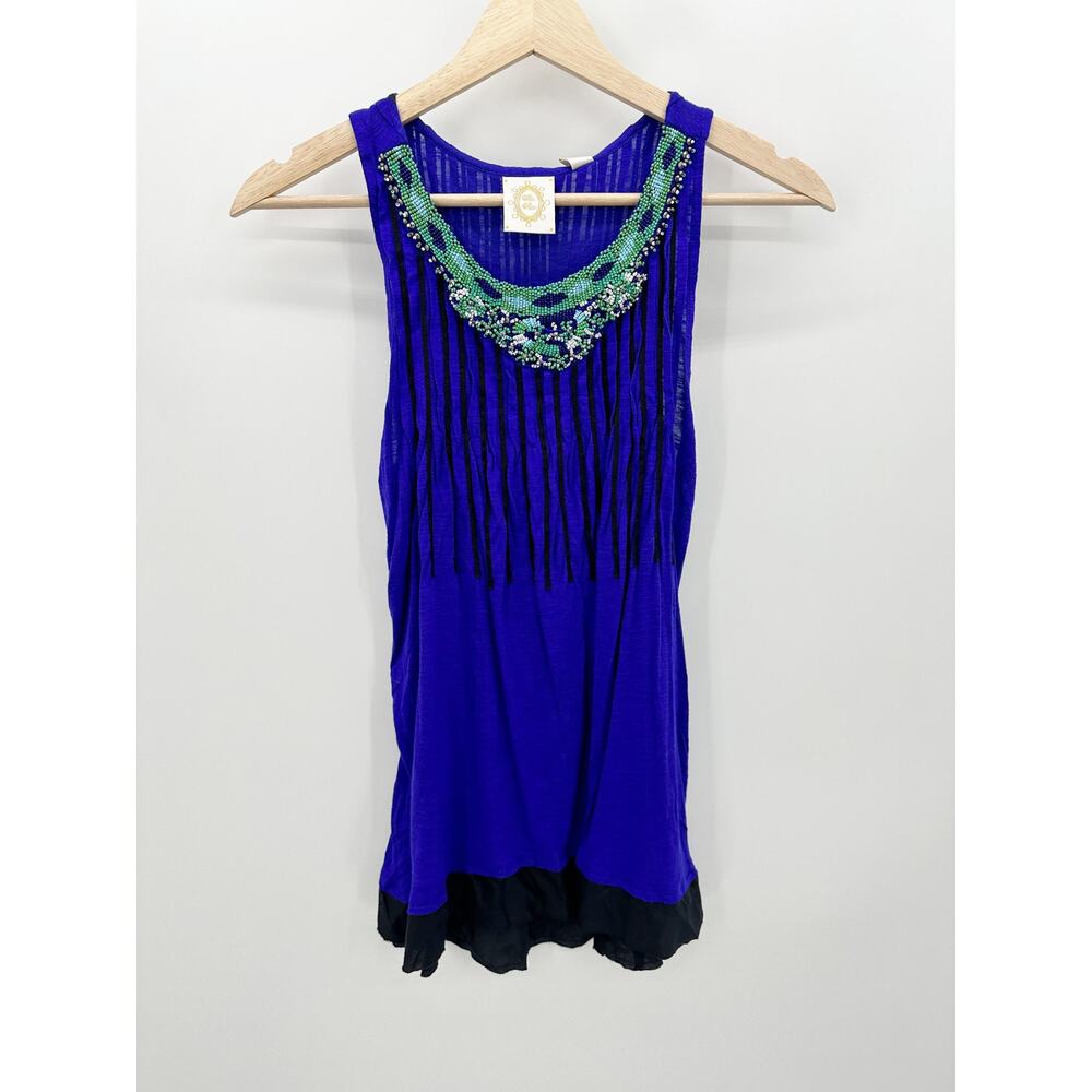 Anthropologie Ric Rac Blue Beaded Mini Dress Womens Size‎ S NWT Boho Sleeveless
